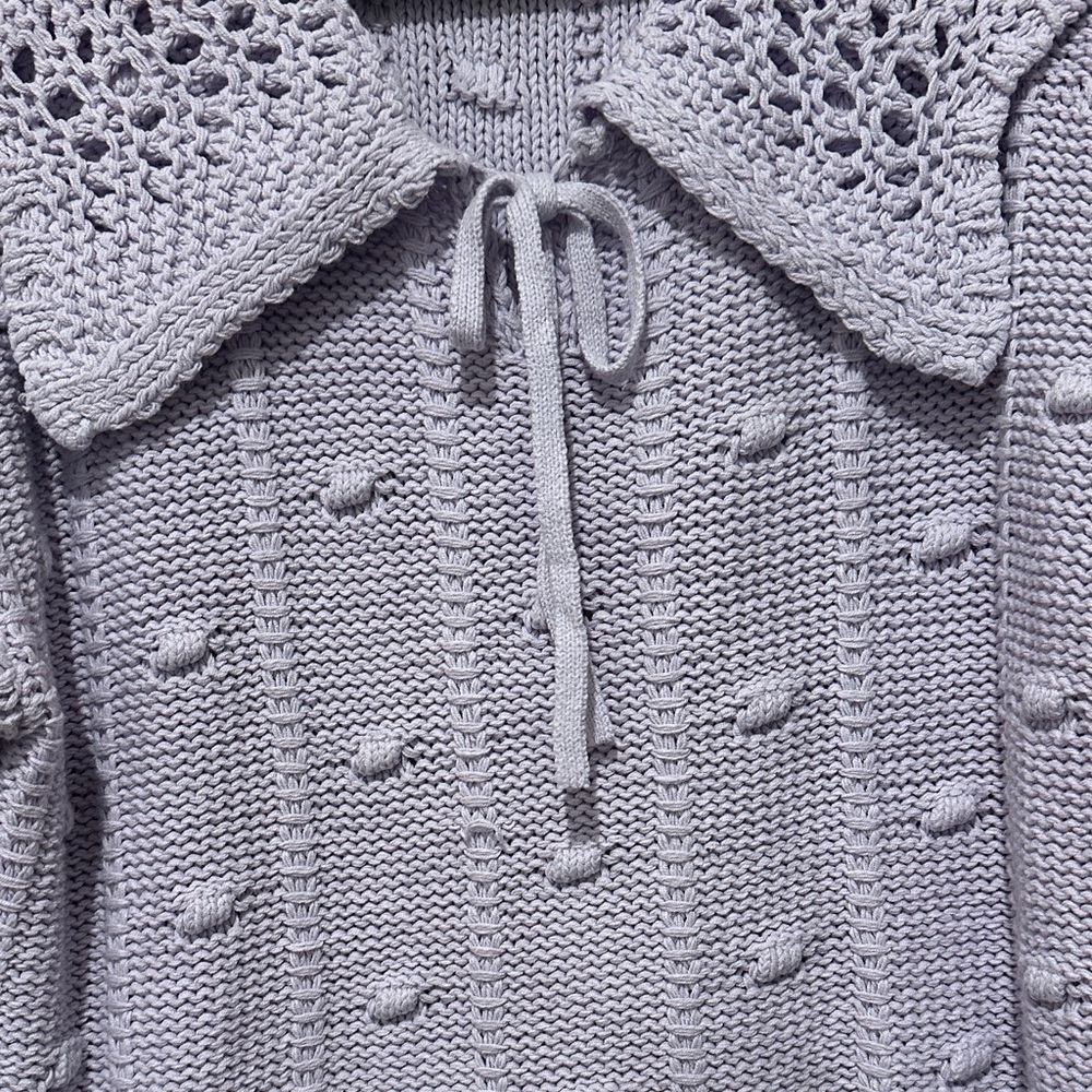 Sandy Liang Lilac Knit Sweater with Crochet Detail - Picture 5 of 6
